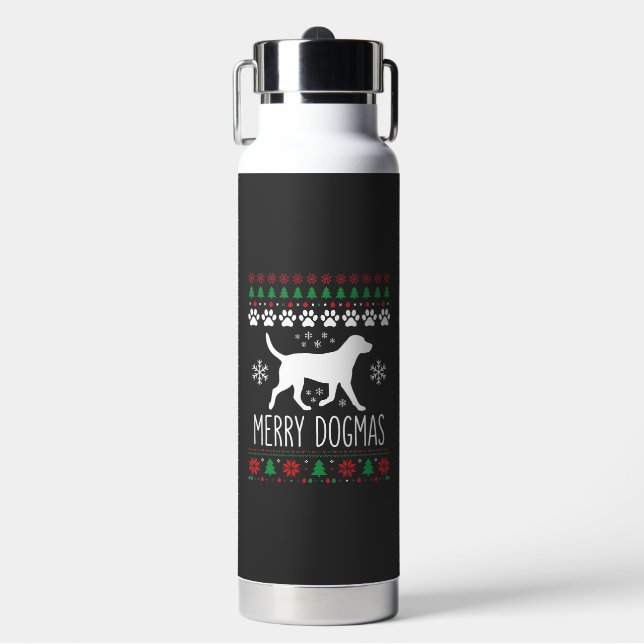 Merry Dogmas Christmas Dog Vector Water Bottle (Front)