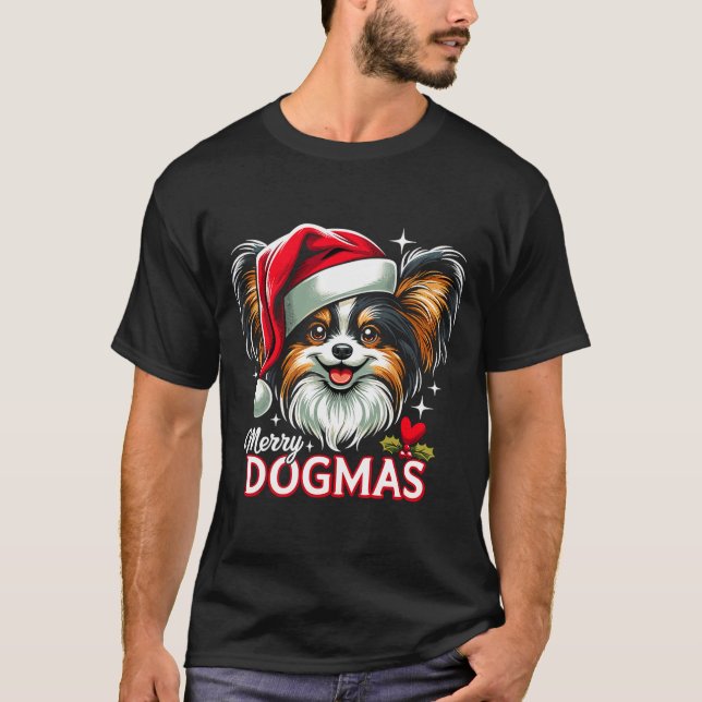 Merry Dogmas Christmas Pallon Dog Santa Hat Xmas C T-Shirt (Front)