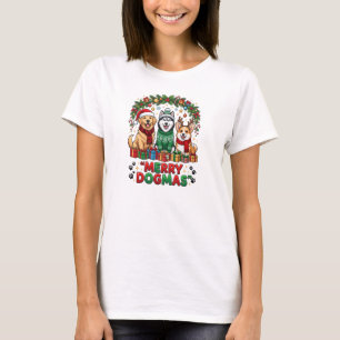 Merry Dogmas Christmas T-Shirt, Dog Trio Christmas T-Shirt