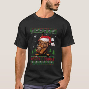 Merry Dogmas Doberman Lover Santa Hat Ugly Christm T-Shirt