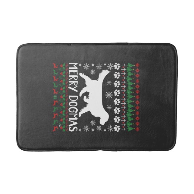 Merry Dogmas Dog Snowflake Ugly Christmas Sweater Bath Mat (Front)