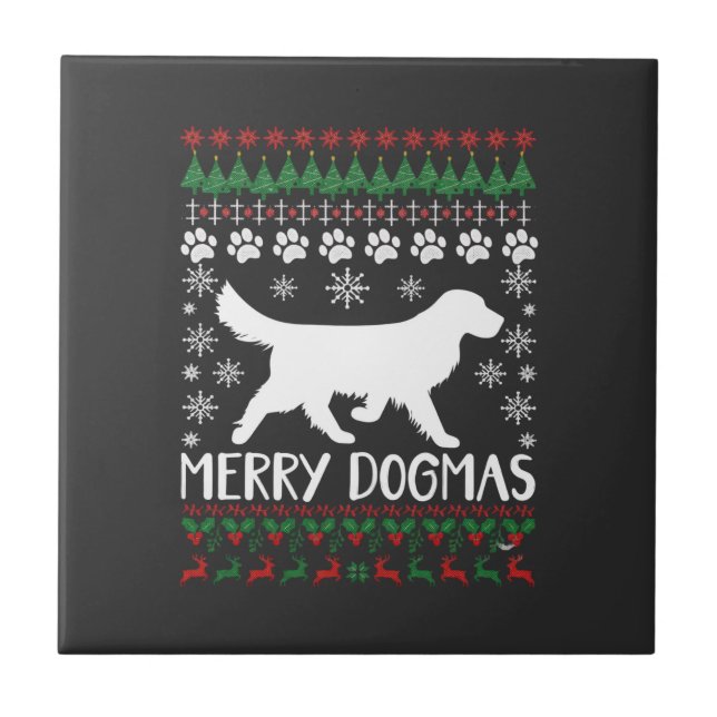 Merry Dogmas Dog Snowflake Ugly Christmas Sweater Tile (Front)