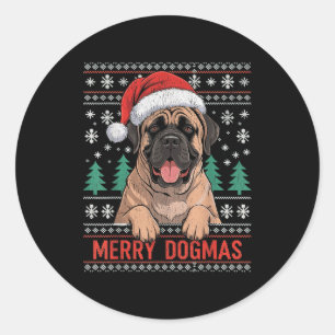 Merry Dogmas Funny Dog Santa Hat Christmas Xmas  Classic Round Sticker