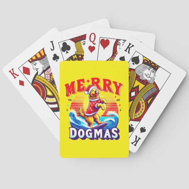 Merry Dogmas: Retriever Dog Surfing on Ocean Playing Cards (Back)