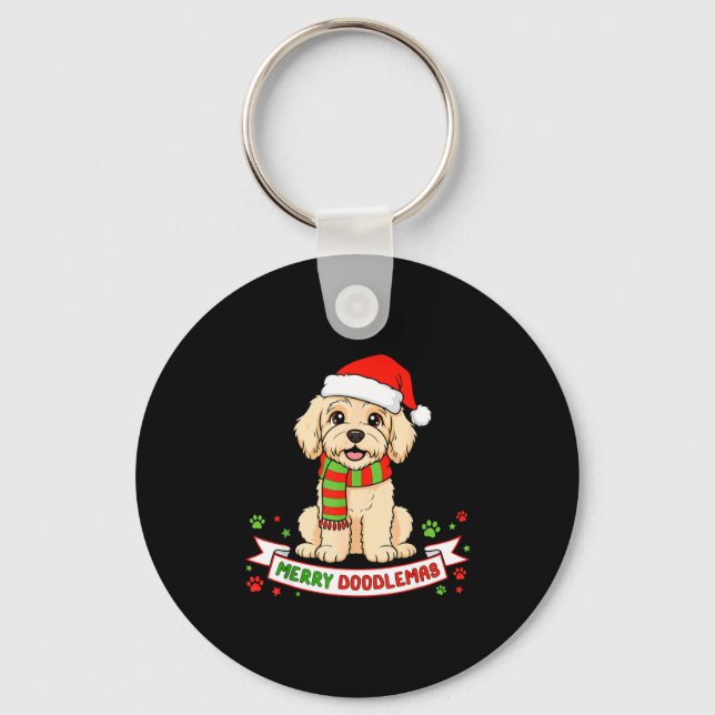 Merry Doodlemas Goldendoodle Christmas Doodle Dog  Key Ring (Front)