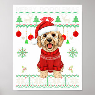 Merry Doodlemas Goldendoodle Wearing Ugly Christma Poster
