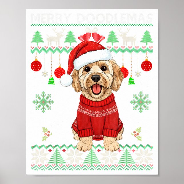 Merry Doodlemas Goldendoodle Wearing Ugly Christma Poster (Front)