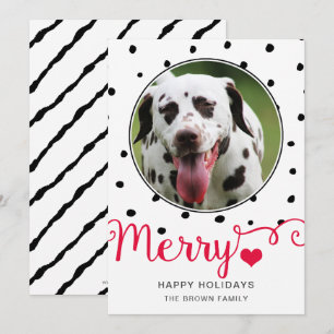 Merry Dots Stripes Typography Photo Holiday Card