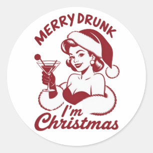Merry Drunk I'm Christmas Cocktail Snarky Drinking Classic Round Sticker