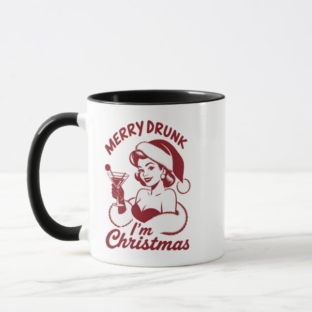 Merry Drunk I'm Christmas Cocktail Snarky Drinking Mug (Left)