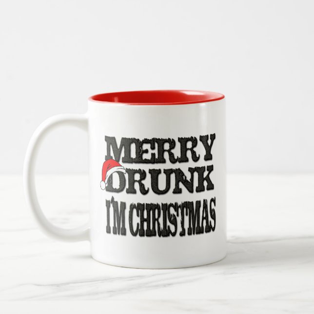 Merry Drunk I'M Christmas, Hilarious Holiday Gift Two-Tone Coffee Mug (Left)