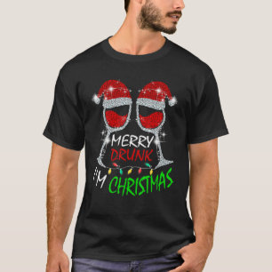 Merry Drunk I'm Christmas Lights With Wine Glasses T-Shirt