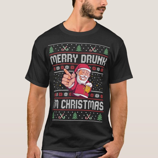 Merry Drunk I'm Christmas Ugly Sweater Santa with  (Front)