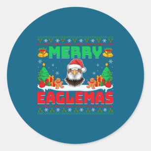 Merry Eaglemas - Eagle Wearing Santa Hat Ugly Chri Classic Round Sticker