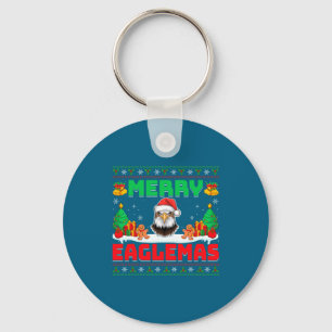 Merry Eaglemas - Eagle Wearing Santa Hat Ugly Chri Key Ring