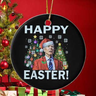 Merry Easter Funny Joe Biden Santa Christmas Ceramic Tree Decoration