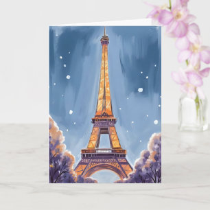 Merry Eiffel Tower Paris Christmas Watercolor Card