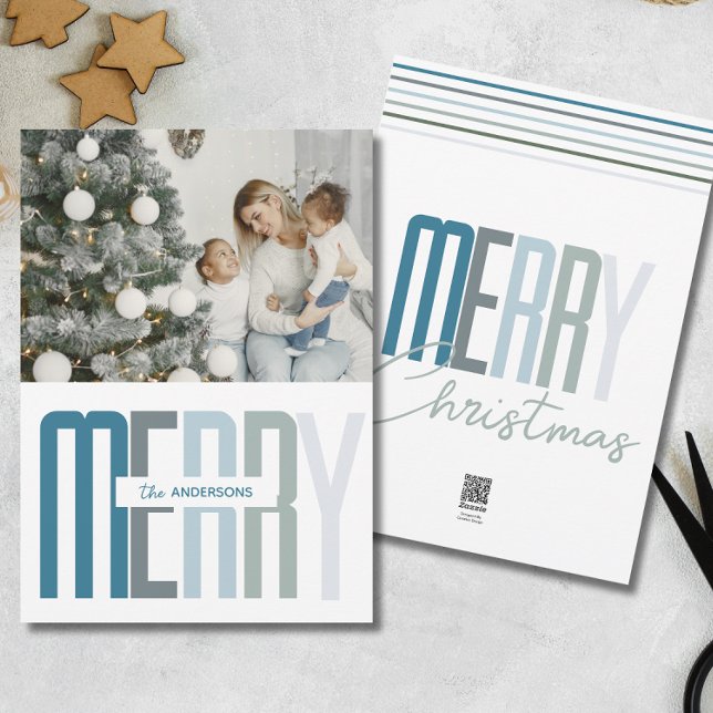 Merry Elegant Family Photo Christmas Holiday Card (Merry Vintage script Photo Christmas Holiday Card)