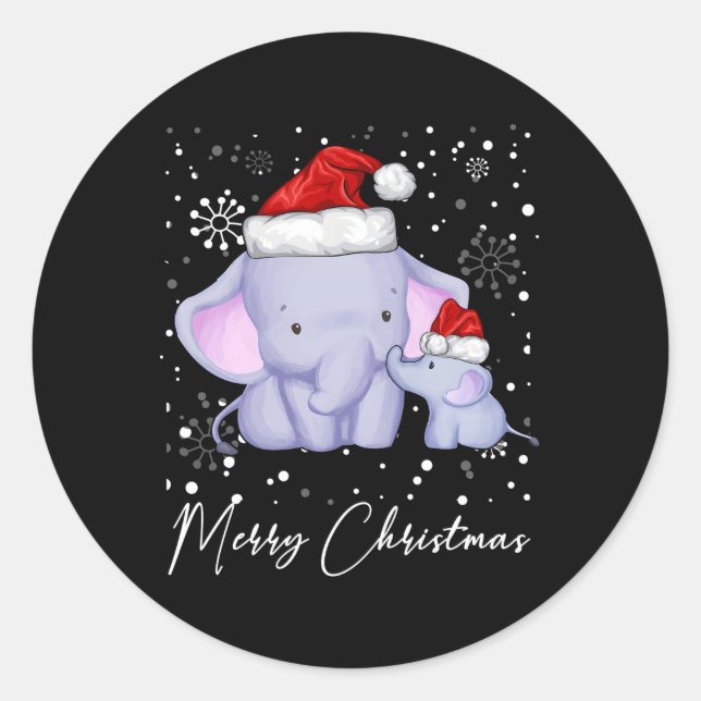 Merry Elephants Santa Snow For Classic Round Sticker (Front)