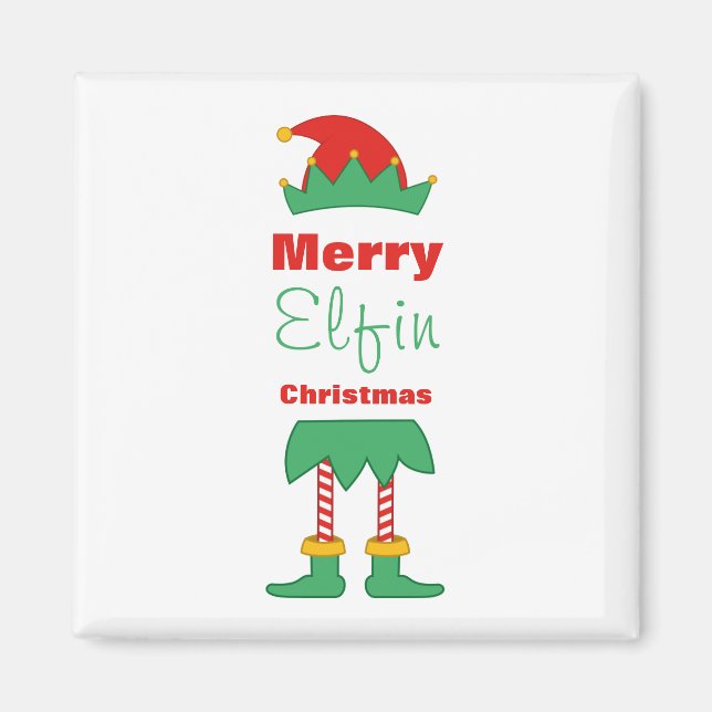 Merry Elfin Christmas elf hat striped socks  Magnet (Front)