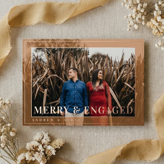 Merry & Engaged Personalised Photo Engagement (Merry & Engaged Personalized Photo Engagement Foil Holiday Card)