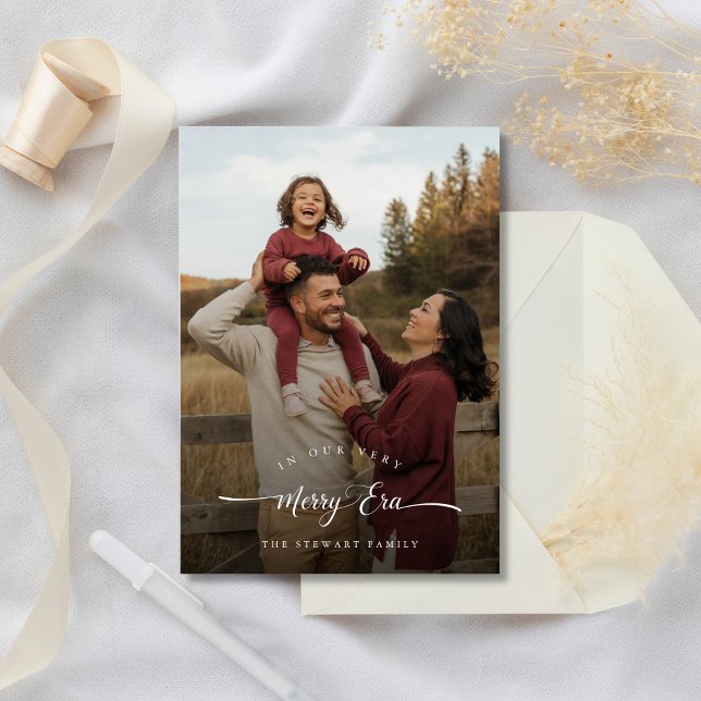 Merry Era Minimalist Trendy Rustic Photo Christmas Holiday Card (Creator Uploaded)