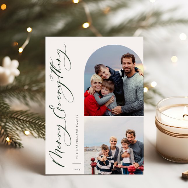 Merry Everything 2 Photo Family Holiday Card (Creator Uploaded)
