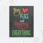 Merry Everything Black Chalkboard Colourful Holida Canvas Print<br><div class="desc">Colourful and modern custom holiday canvas art design features the phrase "Joy,  Love,  Peace and Merry Everything" in bold colours and modern type on a black chalkboard style background.</div>