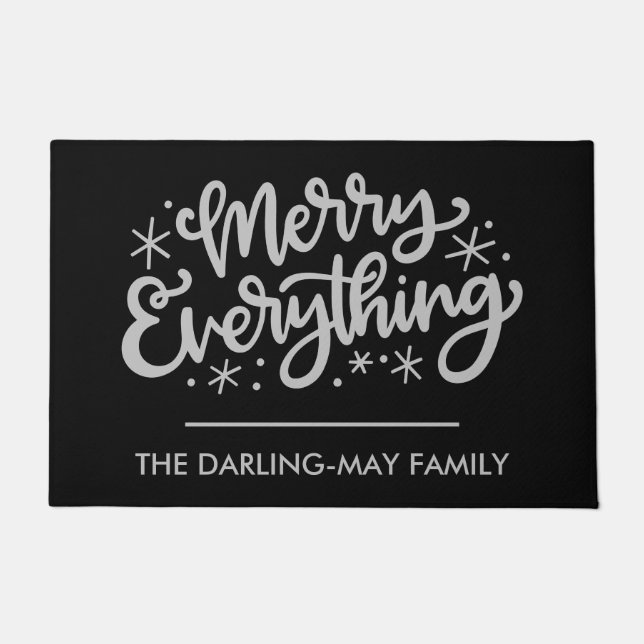 Merry Everything Black Personalised Christmas Doormat (Front)
