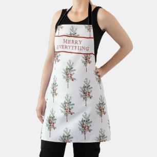 Merry Everything Botanical Christmas Pattern Apron