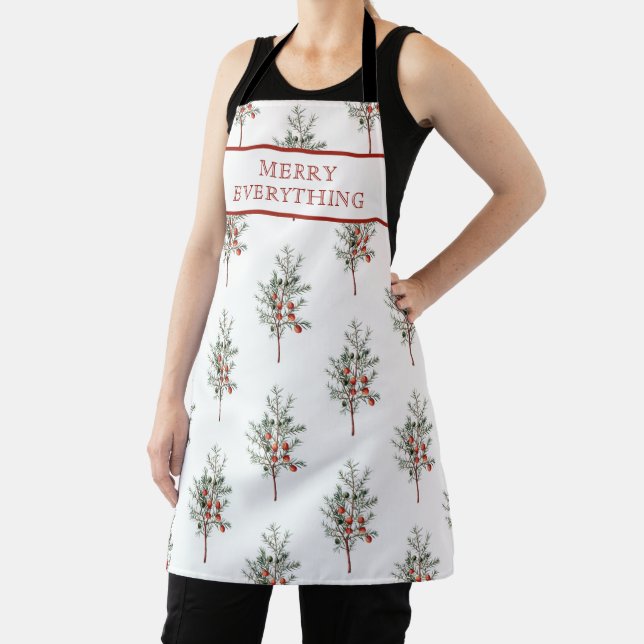 Merry Everything Botanical Christmas Pattern Apron (Insitu)