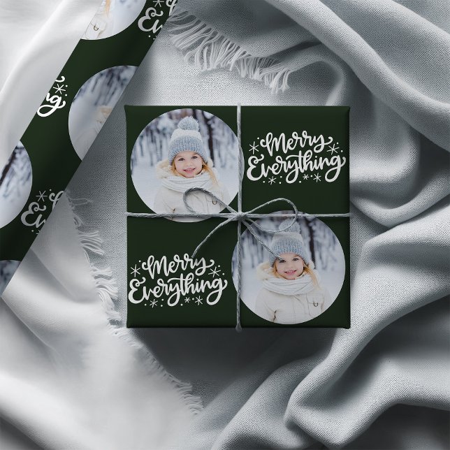 Merry Everything Calligraphy Green Photo Wrapping Paper (Photo Wrapping Paper - Merry Everything)