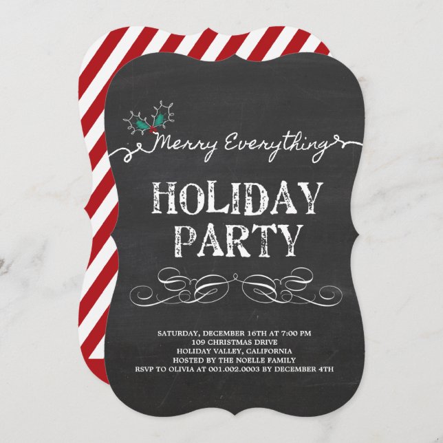 Merry Everything Chalkboard Holiday Party Invite (Front/Back)