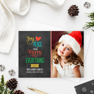Merry Everything Colourful Black Chalkboard Photo Holiday Card
