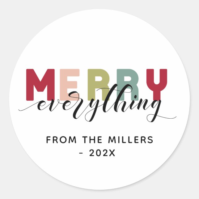 Merry Everything colourful personalised sticker (Front)