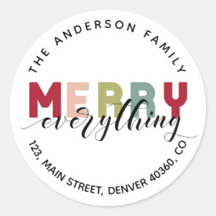 Merry Everything colourful return address label