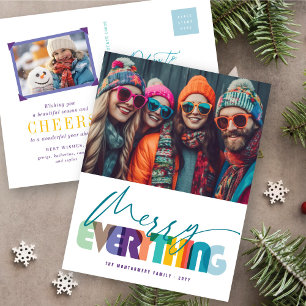 Merry Everything Colourful Typography Modern Photo Holiday Postcard
