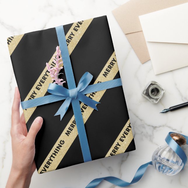 Merry Everything Faux Gold Glitter Stripes Holiday Wrapping Paper (Gifting)