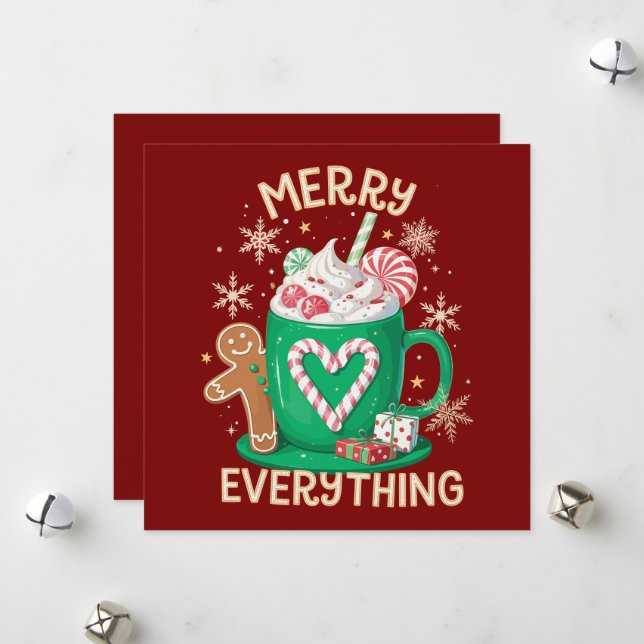 Merry Everything Gingerbread Coffee Latte Xmas Holiday Card (Front/Back In Situ)