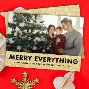 Merry Everything Gold Glitter Cutout Stylish Photo Holiday Card