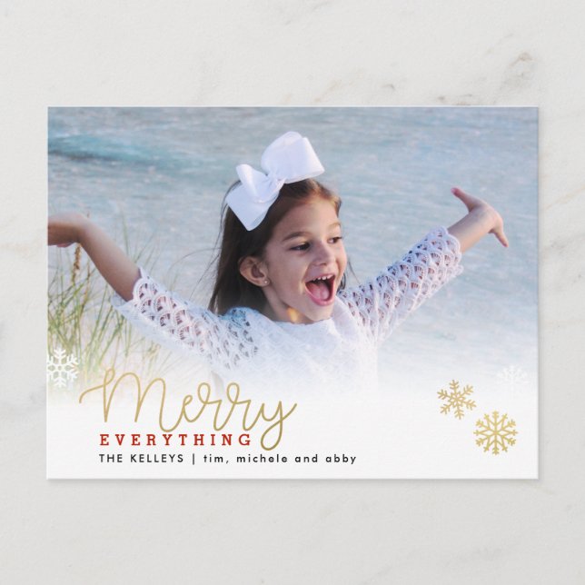 Merry Everything Gold Photo Holiday Postcard (Front)