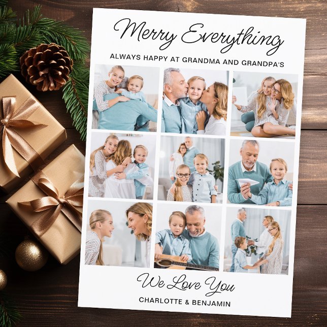 Merry Everything Grandparents 9 Picture Christmas  Holiday Card (Creator Uploaded)