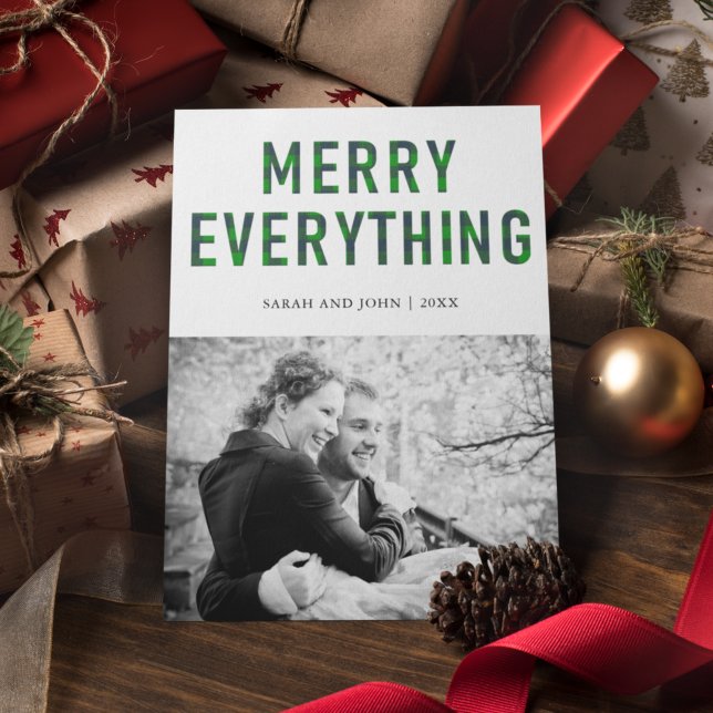 Merry Everything Green Buffalo Plaid Photo Holiday Card (Creator Uploaded)