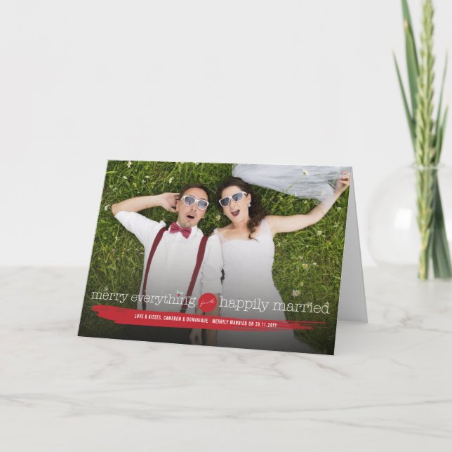 Merry Everything Happily Married Modern Photo Card (Front)