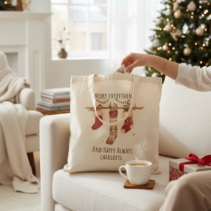 Merry Everything Happy Always Christmas Stockings Tote Bag