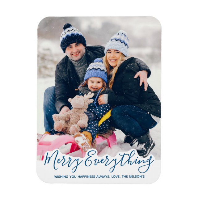 Merry Everything Happy Always Modern Trendy Blue Magnet (Vertical)
