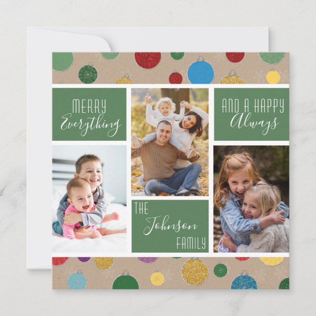 Merry Everything Happy Always Red Photo Collage  Holiday Card (Front)