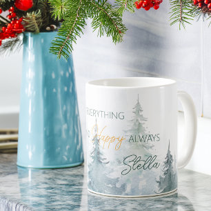 Merry Everything Happy Always Trees Personalized Coffee Mug