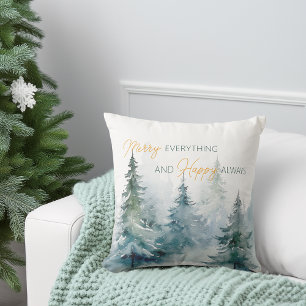 Merry Everything Happy Always Winter Trees Cushion