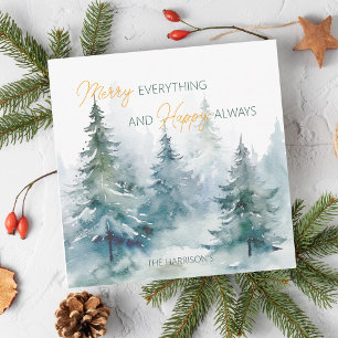 Merry Everything Happy Always Winter Trees Flat Holiday Card